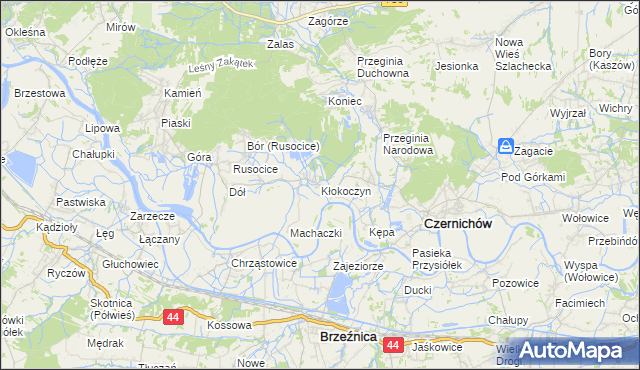 mapa Kłokoczyn gmina Czernichów, Kłokoczyn gmina Czernichów na mapie Targeo