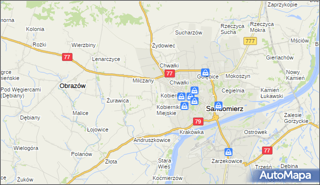 mapa Kobierniki gmina Samborzec, Kobierniki gmina Samborzec na mapie Targeo