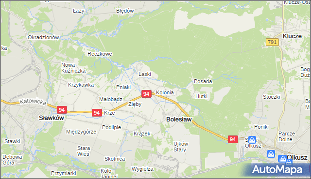 mapa Kolonia gmina Bolesław, Kolonia gmina Bolesław na mapie Targeo