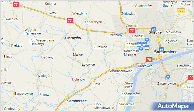 mapa Kolonie gmina Samborzec, Kolonie gmina Samborzec na mapie Targeo