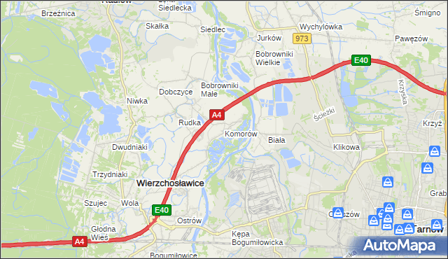 mapa Komorów gmina Wierzchosławice, Komorów gmina Wierzchosławice na mapie Targeo