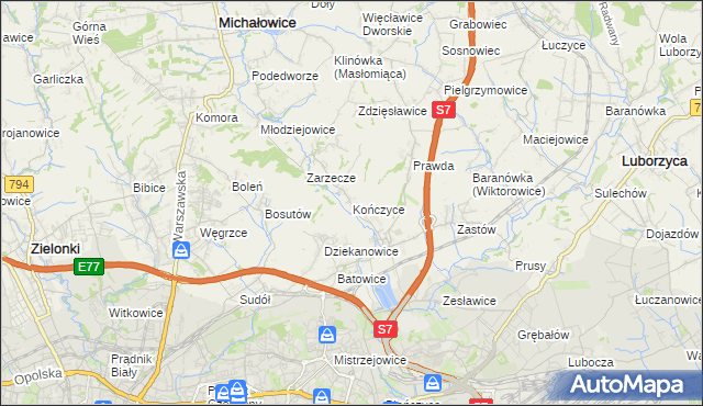 mapa Kończyce gmina Michałowice, Kończyce gmina Michałowice na mapie Targeo