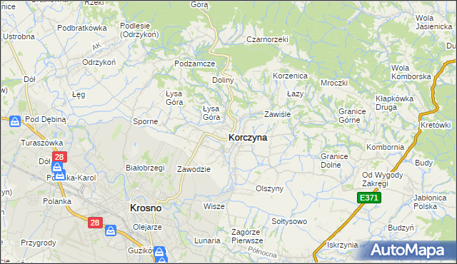 mapa Korczyna powiat krośnieński, Korczyna powiat krośnieński na mapie Targeo