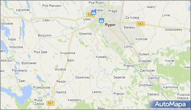 mapa Kowalki gmina Rypin, Kowalki gmina Rypin na mapie Targeo
