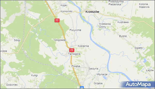 mapa Koziarnia, Koziarnia na mapie Targeo