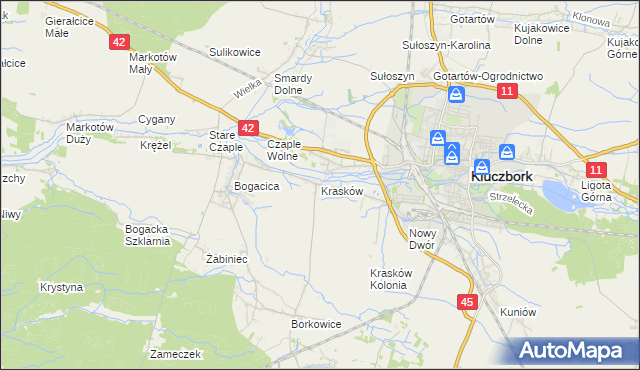 mapa Krasków gmina Kluczbork, Krasków gmina Kluczbork na mapie Targeo