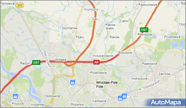 mapa Krzyżanowice gmina Wisznia Mała, Krzyżanowice gmina Wisznia Mała na mapie Targeo