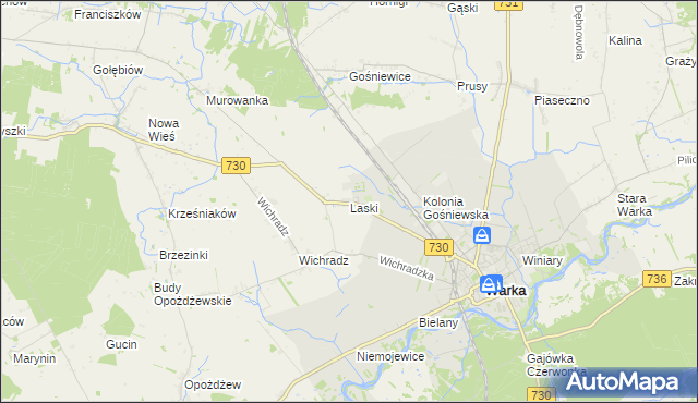 mapa Laski gmina Warka, Laski gmina Warka na mapie Targeo