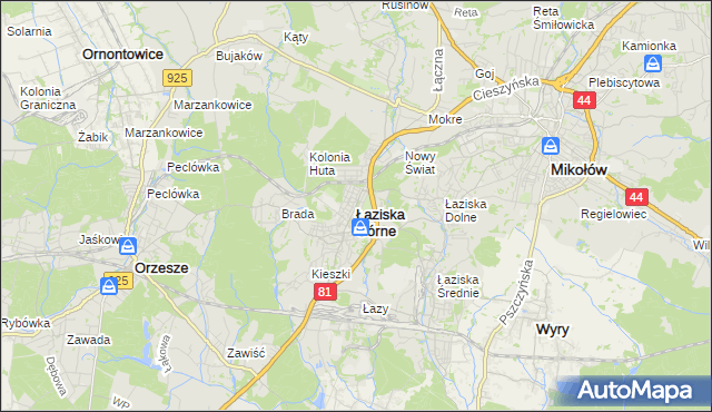 mapa Łaziska Górne, Łaziska Górne na mapie Targeo