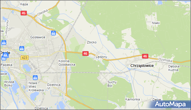 mapa Lędziny gmina Chrząstowice, Lędziny gmina Chrząstowice na mapie Targeo