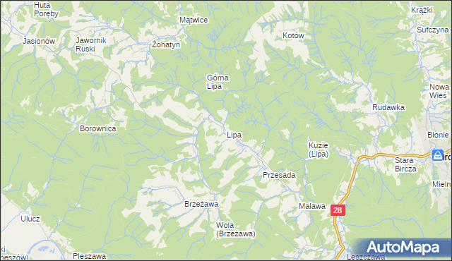 mapa Lipa gmina Bircza, Lipa gmina Bircza na mapie Targeo