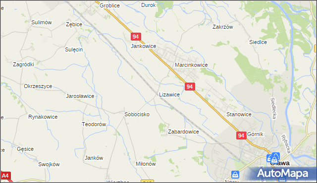 mapa Lizawice, Lizawice na mapie Targeo