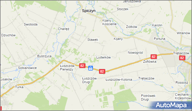 mapa Ludwików gmina Spiczyn, Ludwików gmina Spiczyn na mapie Targeo