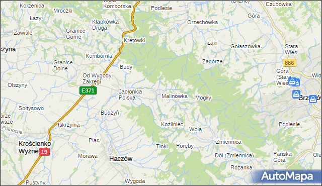 mapa Malinówka gmina Haczów, Malinówka gmina Haczów na mapie Targeo