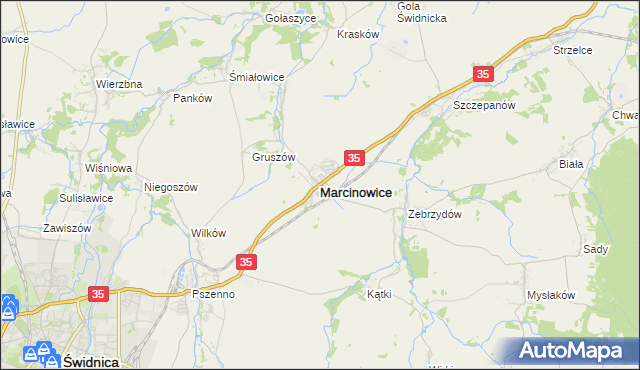 mapa Marcinowice powiat świdnicki, Marcinowice powiat świdnicki na mapie Targeo