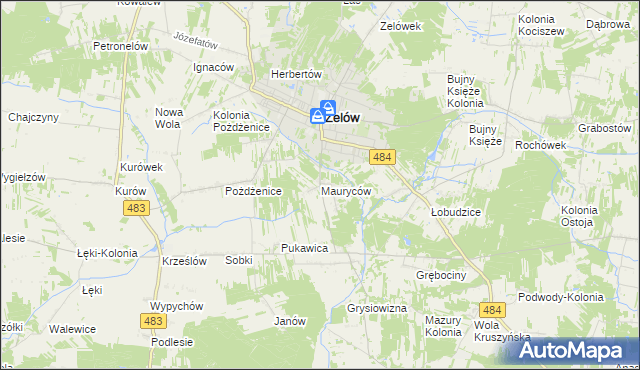 mapa Mauryców gmina Zelów, Mauryców gmina Zelów na mapie Targeo