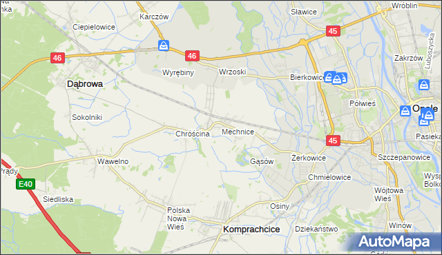 mapa Mechnice gmina Dąbrowa, Mechnice gmina Dąbrowa na mapie Targeo