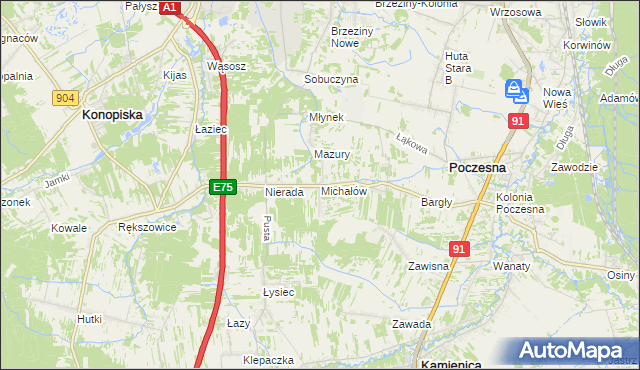 mapa Michałów gmina Poczesna, Michałów gmina Poczesna na mapie Targeo