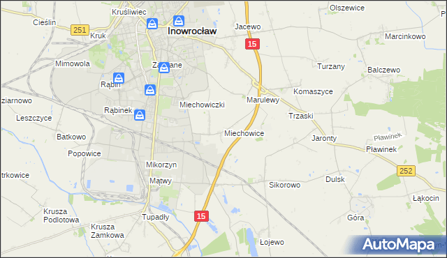 mapa Miechowice gmina Inowrocław, Miechowice gmina Inowrocław na mapie Targeo