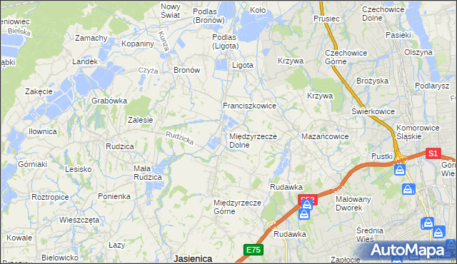 mapa Międzyrzecze Dolne, Międzyrzecze Dolne na mapie Targeo