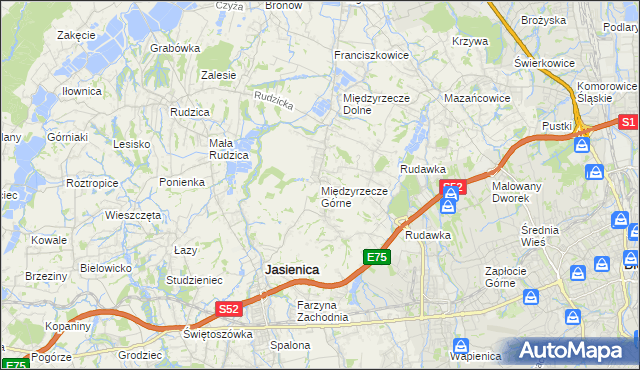 mapa Międzyrzecze Górne, Międzyrzecze Górne na mapie Targeo