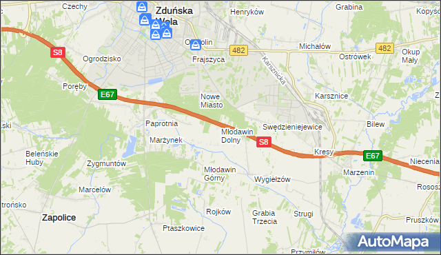 mapa Młodawin Dolny, Młodawin Dolny na mapie Targeo