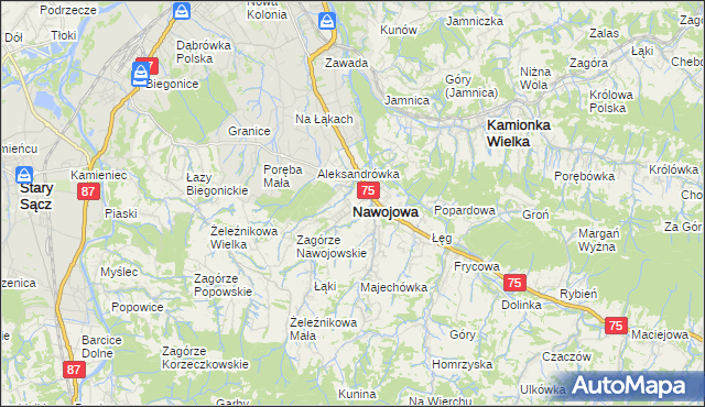 mapa Nawojowa, Nawojowa na mapie Targeo