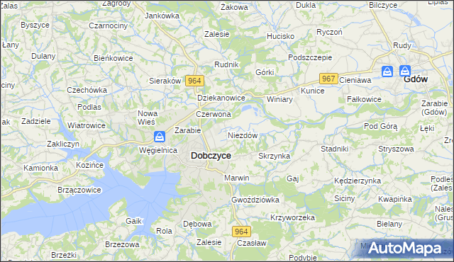mapa Niezdów gmina Dobczyce, Niezdów gmina Dobczyce na mapie Targeo