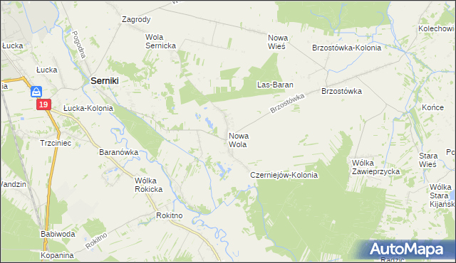 mapa Nowa Wola gmina Serniki, Nowa Wola gmina Serniki na mapie Targeo