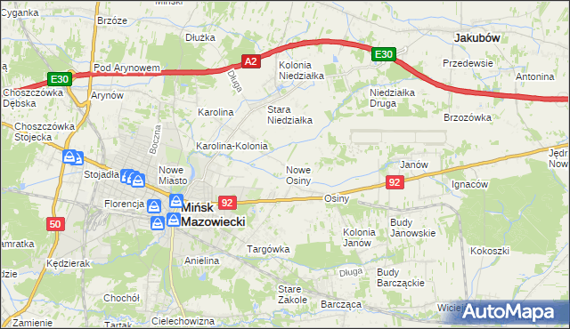 mapa Nowe Osiny, Nowe Osiny na mapie Targeo