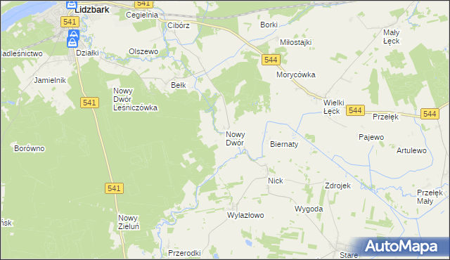 mapa Nowy Dwór gmina Lidzbark, Nowy Dwór gmina Lidzbark na mapie Targeo