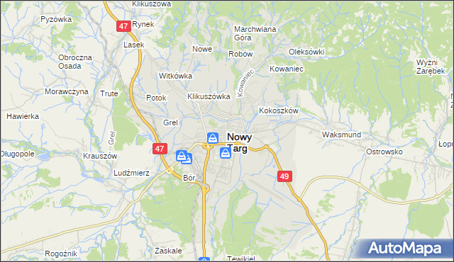 mapa Nowego Targu, Nowy Targ na mapie Targeo