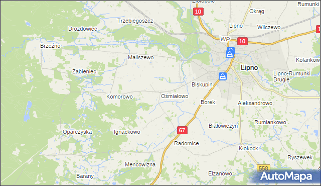 mapa Ośmiałowo gmina Lipno, Ośmiałowo gmina Lipno na mapie Targeo