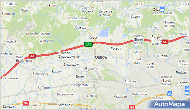 mapa Ostrów powiat ropczycko-sędziszowski, Ostrów powiat ropczycko-sędziszowski na mapie Targeo