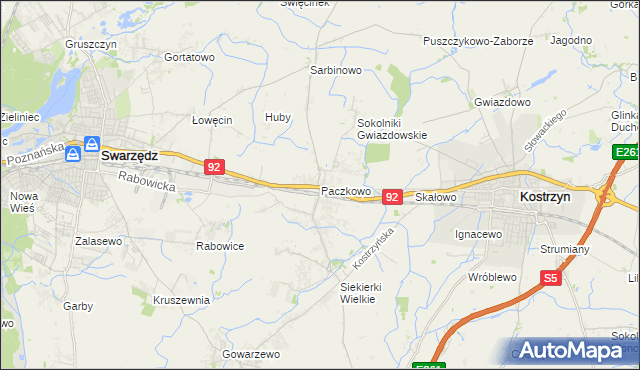 mapa Paczkowo gmina Swarzędz, Paczkowo gmina Swarzędz na mapie Targeo