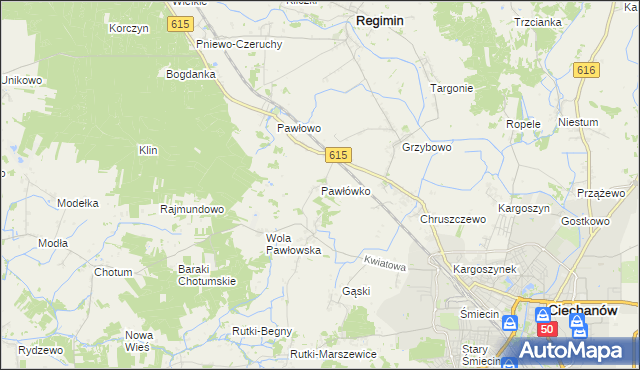 mapa Pawłówko gmina Regimin, Pawłówko gmina Regimin na mapie Targeo