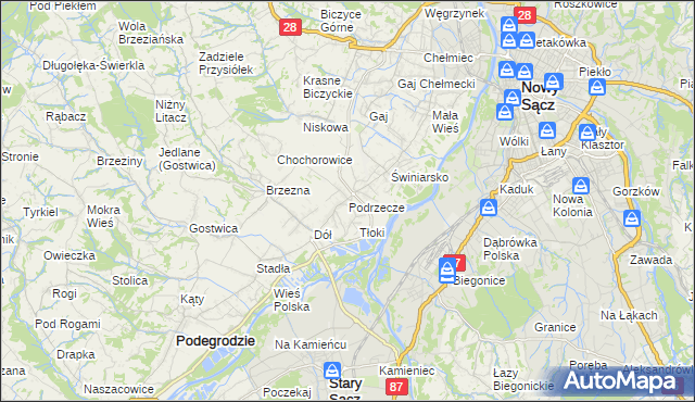 mapa Podrzecze gmina Podegrodzie, Podrzecze gmina Podegrodzie na mapie Targeo