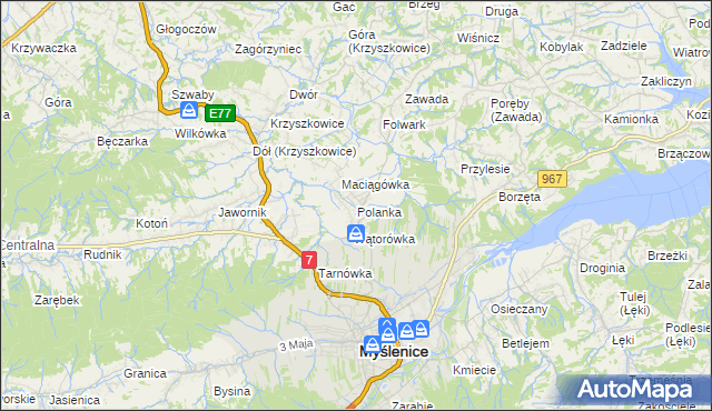 mapa Polanka gmina Myślenice, Polanka gmina Myślenice na mapie Targeo