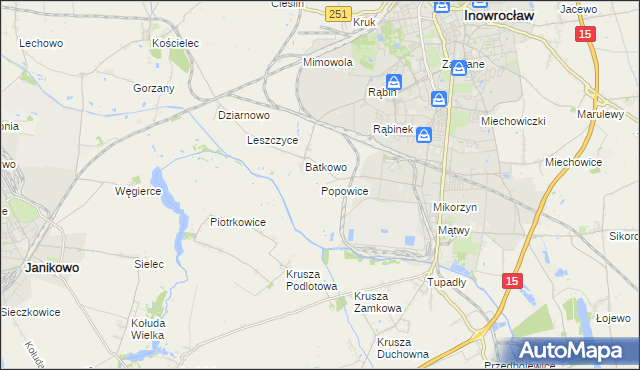mapa Popowice gmina Inowrocław, Popowice gmina Inowrocław na mapie Targeo