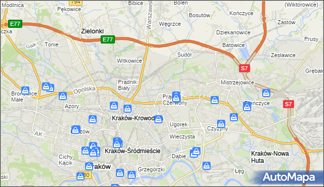 mapa Prądnik Czerwony, Prądnik Czerwony na mapie Targeo