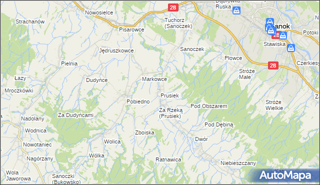 mapa Prusiek, Prusiek na mapie Targeo