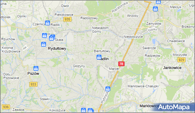 mapa Radlin powiat wodzisławski, Radlin powiat wodzisławski na mapie Targeo