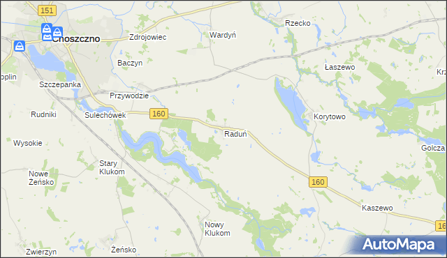 mapa Raduń gmina Choszczno, Raduń gmina Choszczno na mapie Targeo