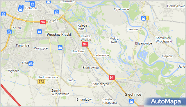 mapa Radwanice gmina Siechnice, Radwanice gmina Siechnice na mapie Targeo