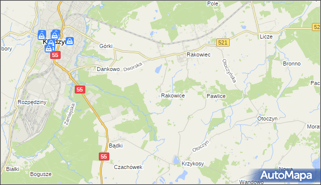 mapa Rakowice gmina Kwidzyn, Rakowice gmina Kwidzyn na mapie Targeo