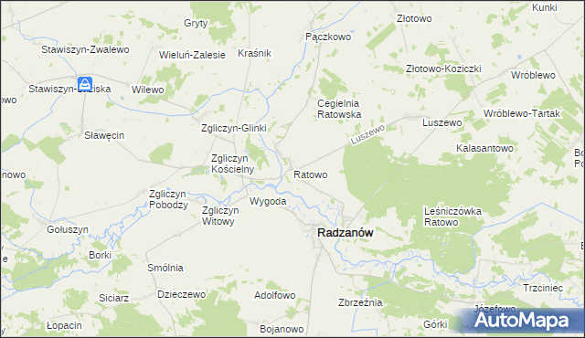 mapa Ratowo gmina Radzanów, Ratowo gmina Radzanów na mapie Targeo