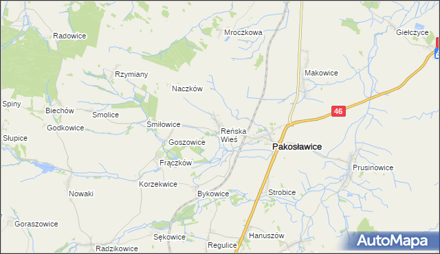 mapa Reńska Wieś gmina Pakosławice, Reńska Wieś gmina Pakosławice na mapie Targeo