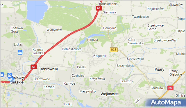 mapa Rogoźnik gmina Bobrowniki, Rogoźnik gmina Bobrowniki na mapie Targeo