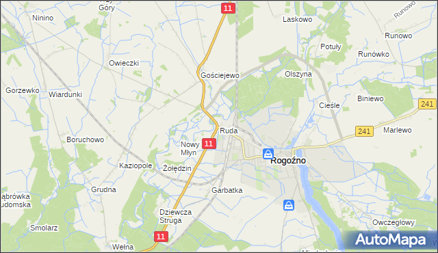 mapa Ruda gmina Rogoźno, Ruda gmina Rogoźno na mapie Targeo