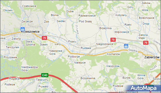 mapa Rudawa gmina Zabierzów, Rudawa gmina Zabierzów na mapie Targeo